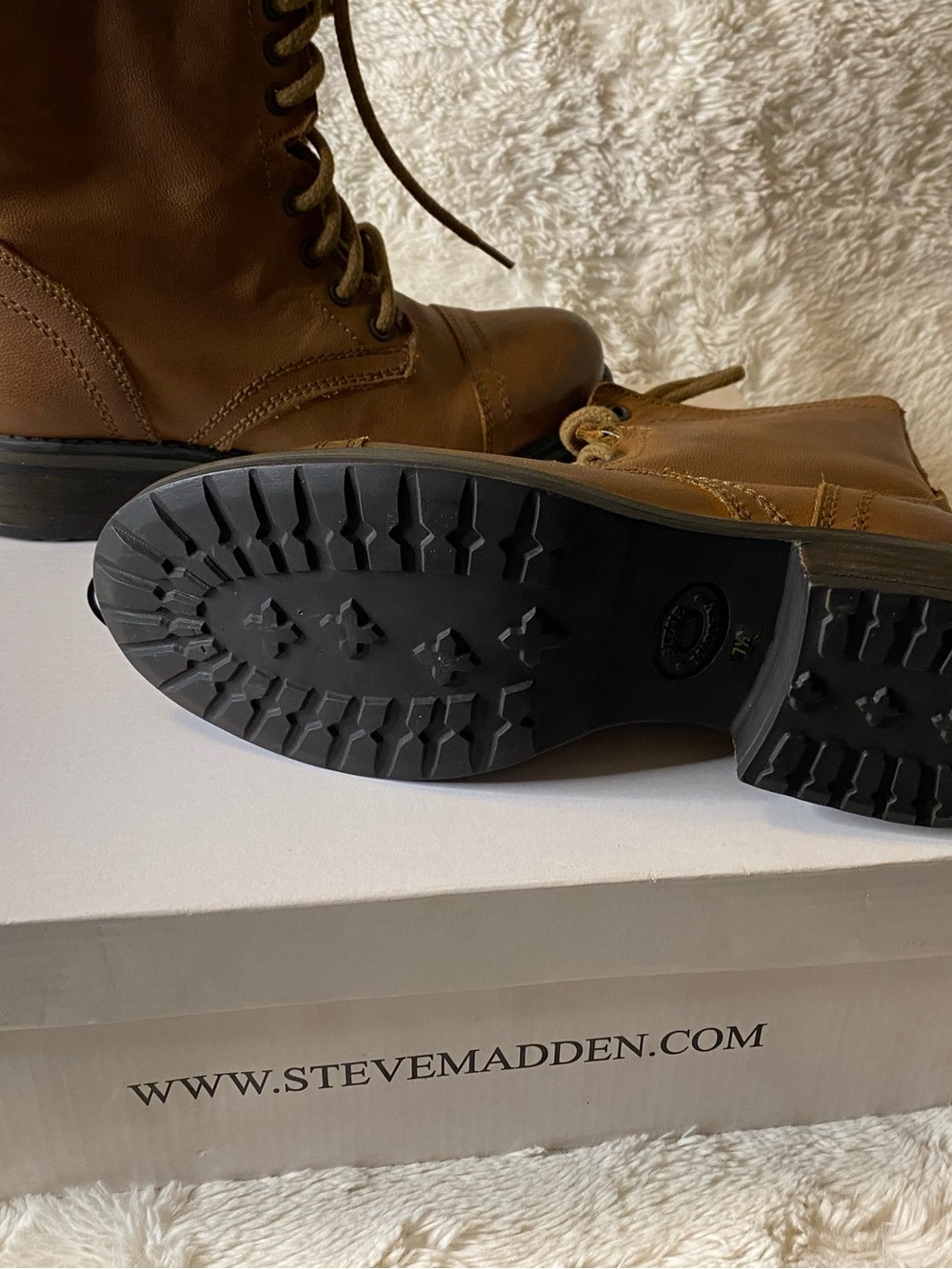 Steve Madden Cognac Lace-Up Combat Boots - Picture 3 of 3